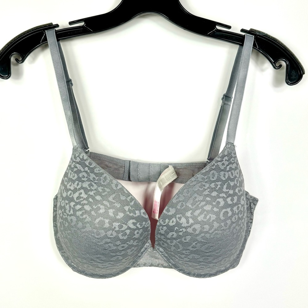 Pink by Victoria's Secret Size 34D Wear Everywhere Gray Glitter Leopard Mesh Bra